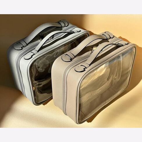 Clear Makeup Bag Toiletry Bag for Women Cosmetic Case Large Capacity Travel Make Up Bag Organizer Transparent Storage Compartment TSA Approved (BEIGE) in Kuwait