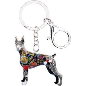 BONSNY Enamel Alloy Doberman Dog Key Chains For Women Gifts Car Purse Handbag Charms Jewelry