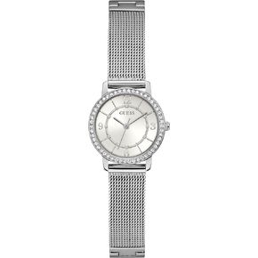 GUESS Ladies 28mm Watch - Silver Tone Strap White Dial Silver Tone Case