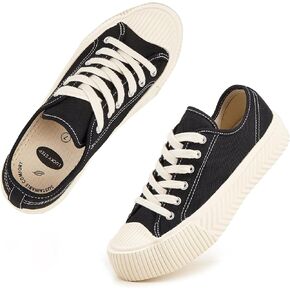 LUCKY STEP Women 's Canvas Shoes Low Top Fashion Sneakers Lace-up Classic Casual Walking Shoes