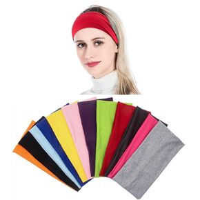 Yeshan Wide face mask headbands for women With Soft Stretchy Black Bandana Headbands Elastic Yoga Sports Headwrap,Pack of 10