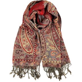 Plum Feathers Metallic Tapestry Ethnic Paisley Pattern Pashmina Scarf