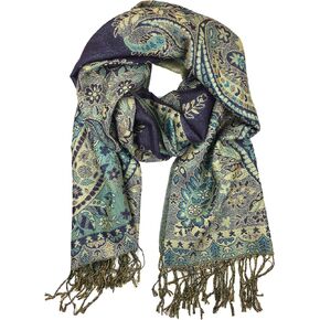 Plum Feathers Metallic Tapestry Ethnic Paisley Pattern Pashmina Scarf in Kuwait