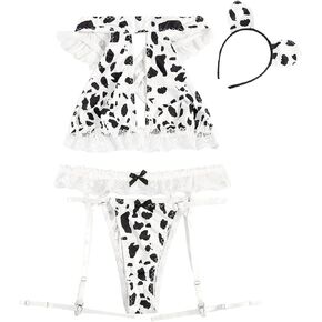 WDIRARA Women's Plus 6 Piece Cow Print Lingerie Set Lace Cut Out Bra and Panty Sets in Saudi Arabia