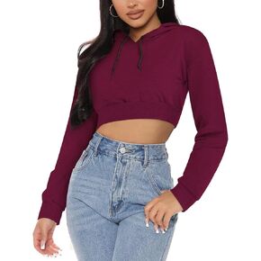 Cuihur Women's Casual Hoodies Sweatshirt Long Sleeve Crop Tops Hoodie Pullover Top in Kuwait