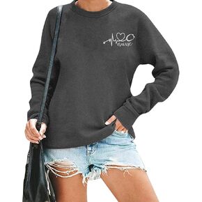ممرضة Crewneck البلوز المرأة نبضات القلب طباعة قميص نبضات القلب الحب التي شيرت كم طويل فضفاض البلوز ل ممرضة الحياة قميص in Saudi Arabia