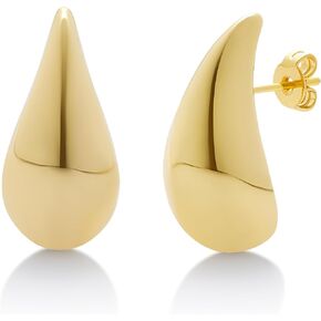 Milla Chunky Gold Hoop Earrings or Silver Teardrop Earrings, Lightweight Hollow Water Drop Earrings for Women