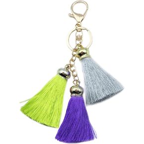 Unpafcxddyig Tassel Keychain Boho Pom Pom Colorful Silk Key Chain Pendant Car Bag Charm