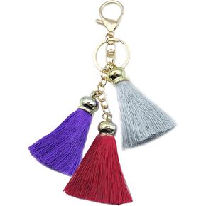 Unpafcxddyig Tassel Keychain Boho Pom Pom Colorful Silk Key Chain Pendant Car Bag Charm