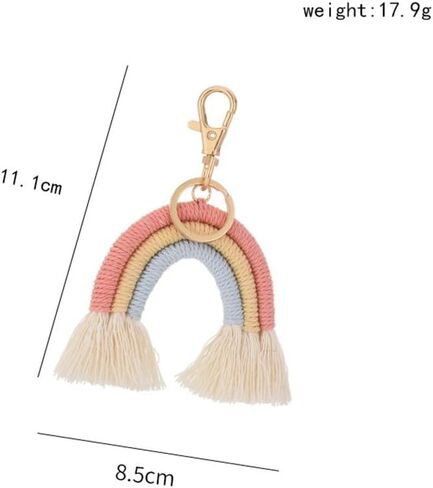 سلسلة مفاتيح Ergugos Boho قوس قزح على شكل شرابة حلقة مفاتيح لطيفة على شكل سلسلة مكرامية منسوجة ملونة ساحرة للنساء والفتيات وحامل مفاتيح السيارة وإكسسوارات المحفظة، متعددة الألوان in Kuwait