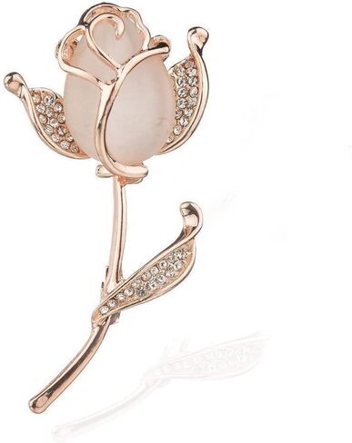 Rose Flower Brooch Elegant Shining Crystal Flower Brooches Opal Stone Rhinestone Lapel Pin for Wedding Bouquet Christmas Party Valentine’s Day Gift for Women Girls in Saudi Arabia