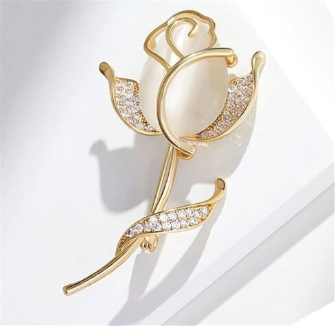 Rose Flower Brooch Elegant Shining Crystal Flower Brooches Opal Stone Rhinestone Lapel Pin for Wedding Bouquet Christmas Party Valentine’s Day Gift for Women Girls in Saudi Arabia