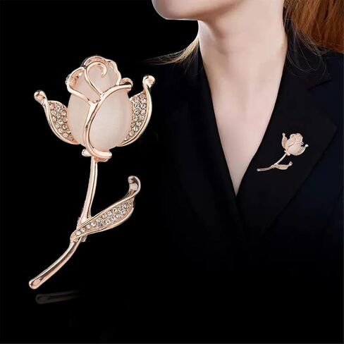 Rose Flower Brooch Elegant Shining Crystal Flower Brooches Opal Stone Rhinestone Lapel Pin for Wedding Bouquet Christmas Party Valentine’s Day Gift for Women Girls in Saudi Arabia