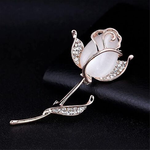 Rose Flower Brooch Elegant Shining Crystal Flower Brooches Opal Stone Rhinestone Lapel Pin for Wedding Bouquet Christmas Party Valentine’s Day Gift for Women Girls in Saudi Arabia
