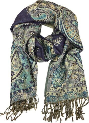 Plum Feathers Metallic Tapestry Ethnic Paisley Pattern Pashmina Scarf in Kuwait