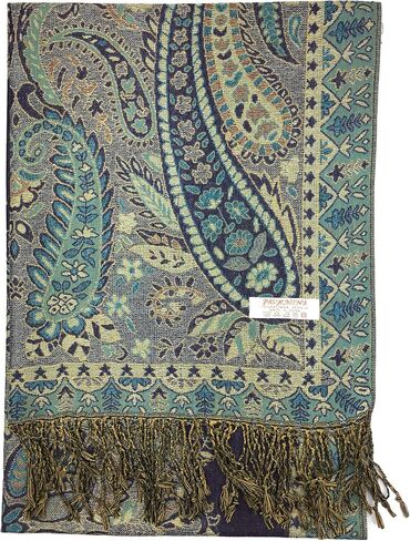 Plum Feathers Metallic Tapestry Ethnic Paisley Pattern Pashmina Scarf in Kuwait