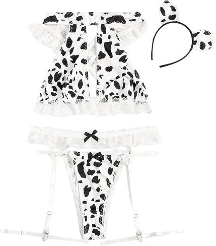 WDIRARA Women's Plus 6 Piece Cow Print Lingerie Set Lace Cut Out Bra and Panty Sets in Saudi Arabia
