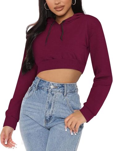 Cuihur Women's Casual Hoodies Sweatshirt Long Sleeve Crop Tops Hoodie Pullover Top in Kuwait