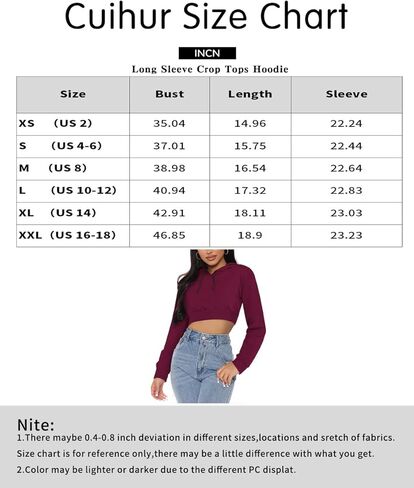 Cuihur Women's Casual Hoodies Sweatshirt Long Sleeve Crop Tops Hoodie Pullover Top in Kuwait