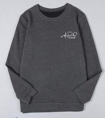 ممرضة Crewneck البلوز المرأة نبضات القلب طباعة قميص نبضات القلب الحب التي شيرت كم طويل فضفاض البلوز ل ممرضة الحياة قميص in Saudi Arabia