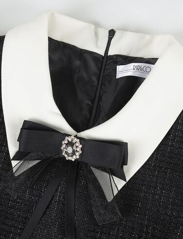 فستان RIRINCO النسائي اللامع من التويد المنتفخ مع بروش بيبي دول بياقة عنق قصيرة in Kuwait