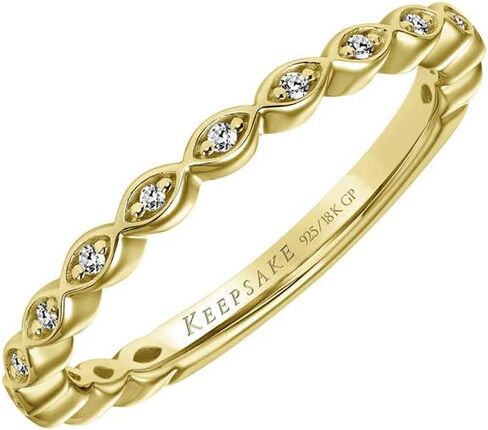 Keepsake Diamond Stackable Ring, Anniversary Band or Wedding Band with Marquise Design in 925 Sterling Silver or 18k Yellow Gold Vermeil (I-J, I3) in Kuwait