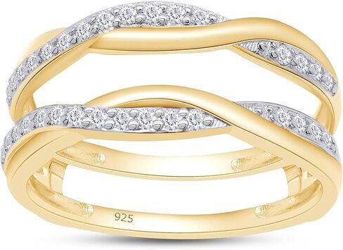 SAVEARTH DIAMONDS 1/4 قيراط t.w مختبر قطع دائري تم إنشاؤه من الماس المويسانتي متقاطع مع حلقة إنفينيتي للنساء من الذهب عيار 14 قيراط فوق الفضة الإسترليني (لون D، وضوح VVS1 0.25 قيراط) in Kuwait