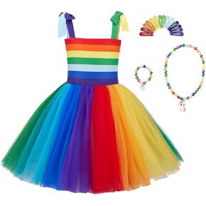 فستان Kosgraiy للفتيات بألوان قوس قزح توتو، فستان صيفي للفتيات الصغيرات بدون أكمام على الشاطئ توتو، فستان صيفي للأطفال من سن 1 إلى 5 سنوات in Kuwait
