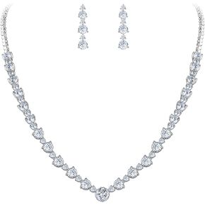 EVER FAITH Women's Sparkly Wedding Bridal Jewelry Round Zircon CZ Necklace Earrings Set
