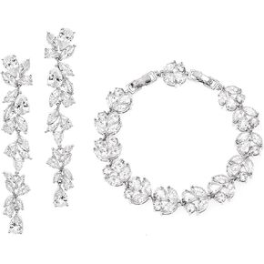 Vetieeimo Cubic Zirconia Bride Bridal Jewelry Set for Wedding Prom Long Earrings Bracelet Set for Women Homecoming Pageant Anniversary