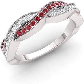 Diamondere Natural and Certified Diamond and Gemstone Wedding Ring in 14K White Gold | 0.30 Carat Gemstone Swirl Eternity Band for Women, US Size 4 to 9 in Saudi Arabia