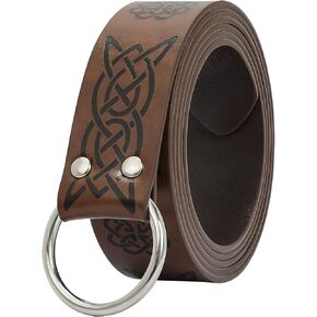 XZQTIVE Medieval Viking Belt for Men Embossed Leather Renaissance Knight Belt O Ring Costume Belts