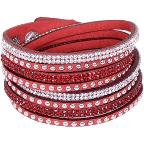 KUIYAI Wrap Leather Bracelet with Bling Bling Crystal Rhinestones and Snap buttons