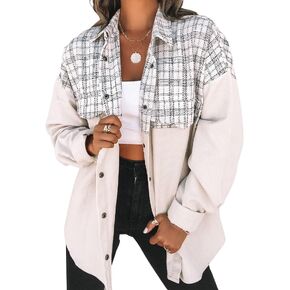 utcoco Women's Flannel Button Down Fleece Jacket Fall Fuzzy Plaid Blouse Jacket Winter Lightweight Coats
