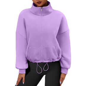 Zeagoo Womens Fleece Jacket Full Zip Crop Hoodie Long Sleeve Pullover Sweatshirts Oversized 2023 Fall Winter Coat