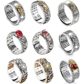 Jewdreamer 9 Pieces Feng Shui Ring Pixiu Buddhist Lucky Rings Amulet Mantra Double Protection Wealth Ring For Men Women Garnet Ring Adjustable Jewelry in Saudi Arabia