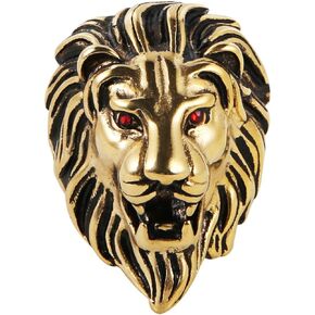 HZMAN Men's Vintage 316L Stainless Steel Lion Red Eyes Rings Heavy Metal Rock Punk Style Gothic Biker Ring Silver Gold Black 3 Colors