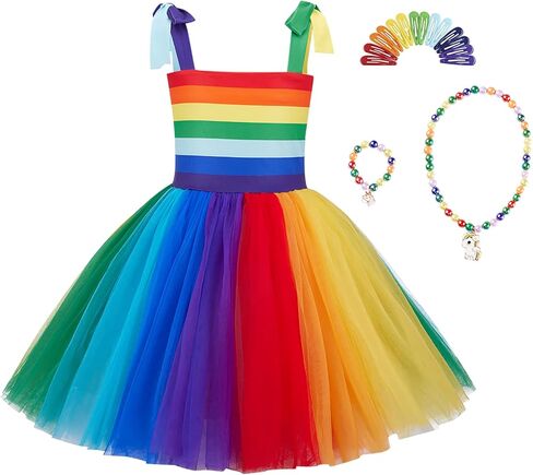 فستان Kosgraiy للفتيات بألوان قوس قزح توتو، فستان صيفي للفتيات الصغيرات بدون أكمام على الشاطئ توتو، فستان صيفي للأطفال من سن 1 إلى 5 سنوات in Kuwait