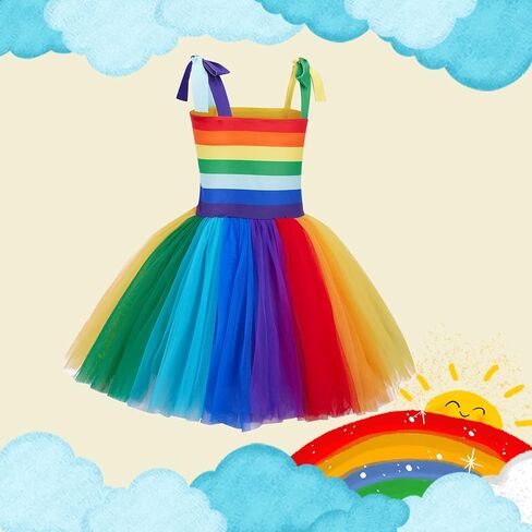 فستان Kosgraiy للفتيات بألوان قوس قزح توتو، فستان صيفي للفتيات الصغيرات بدون أكمام على الشاطئ توتو، فستان صيفي للأطفال من سن 1 إلى 5 سنوات in Kuwait