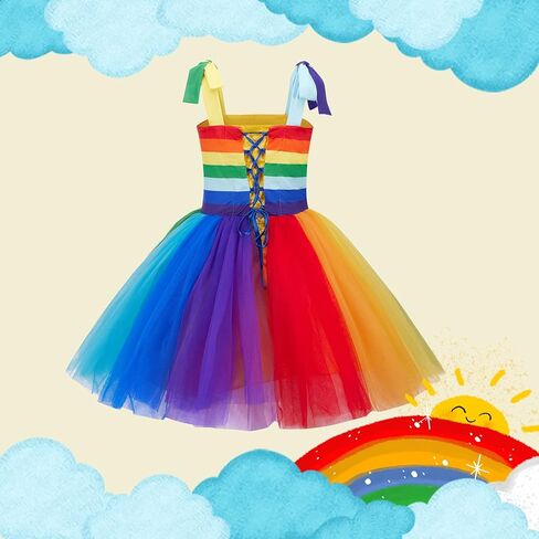 فستان Kosgraiy للفتيات بألوان قوس قزح توتو، فستان صيفي للفتيات الصغيرات بدون أكمام على الشاطئ توتو، فستان صيفي للأطفال من سن 1 إلى 5 سنوات in Kuwait