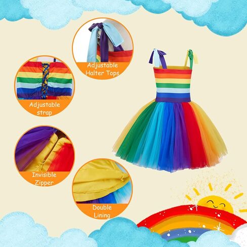 فستان Kosgraiy للفتيات بألوان قوس قزح توتو، فستان صيفي للفتيات الصغيرات بدون أكمام على الشاطئ توتو، فستان صيفي للأطفال من سن 1 إلى 5 سنوات in Kuwait