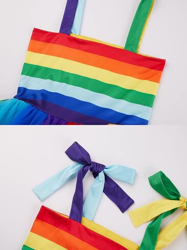 فستان Kosgraiy للفتيات بألوان قوس قزح توتو، فستان صيفي للفتيات الصغيرات بدون أكمام على الشاطئ توتو، فستان صيفي للأطفال من سن 1 إلى 5 سنوات in Kuwait