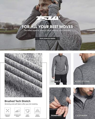 TSLA Men's 1/4 Zip Pullover Long Sleeve Shirt, Athletic Quarter Zip T-Shirt, Performance Running Top in Saudi Arabia