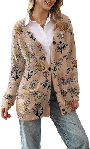 YESNO Cardigan Sweaters for Women Open Front Sweater Graphic V Neck Knit Tops with Pockets S01TYP3 in Saudi Arabia