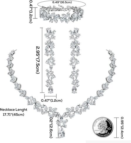 SWEETV Cubic Zirconia Bridal Jewelry Set for Wedding, Crystal Chandelier Necklace Dangle Earrings Bracelet Set, Wedding Prom Jewelry for Bride Bridesmaids Women in Saudi Arabia
