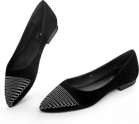 حذاء CASALANDER نسائي بمقدمة مدببة سهل الارتداء حذاء باليه مسطح للنساء حذاء مريح من جلد نوبوك بسيط in Kuwait