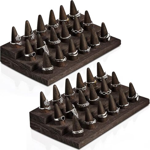 Juexica Wood Ring Stand 2 Pieces Ring Holder for Jewelry Wooden Ring Display Stand Jewelry Counter Showcase 3 Step Ring Organizer for 18 Rings Storage Selling in Kuwait