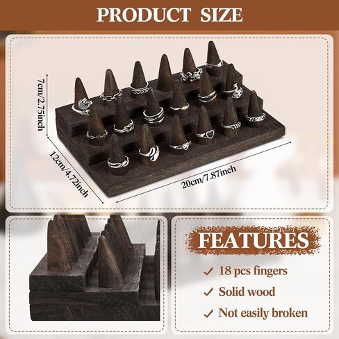 Juexica Wood Ring Stand 2 Pieces Ring Holder for Jewelry Wooden Ring Display Stand Jewelry Counter Showcase 3 Step Ring Organizer for 18 Rings Storage Selling in Kuwait