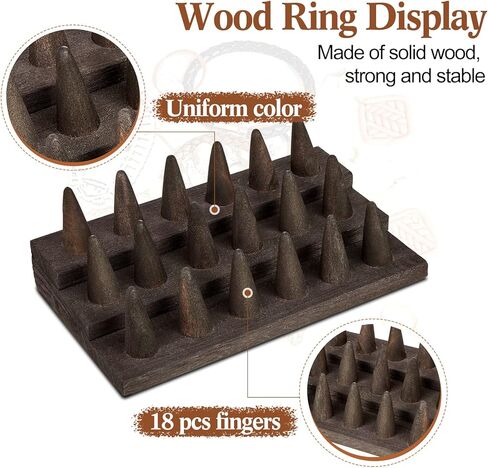 Juexica Wood Ring Stand 2 Pieces Ring Holder for Jewelry Wooden Ring Display Stand Jewelry Counter Showcase 3 Step Ring Organizer for 18 Rings Storage Selling in Kuwait