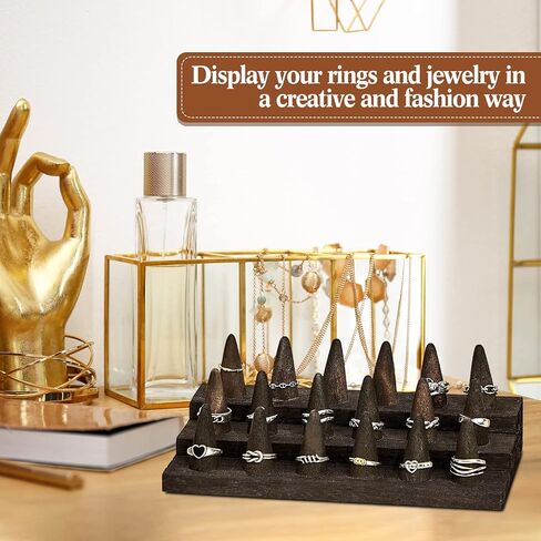 Juexica Wood Ring Stand 2 Pieces Ring Holder for Jewelry Wooden Ring Display Stand Jewelry Counter Showcase 3 Step Ring Organizer for 18 Rings Storage Selling in Kuwait
